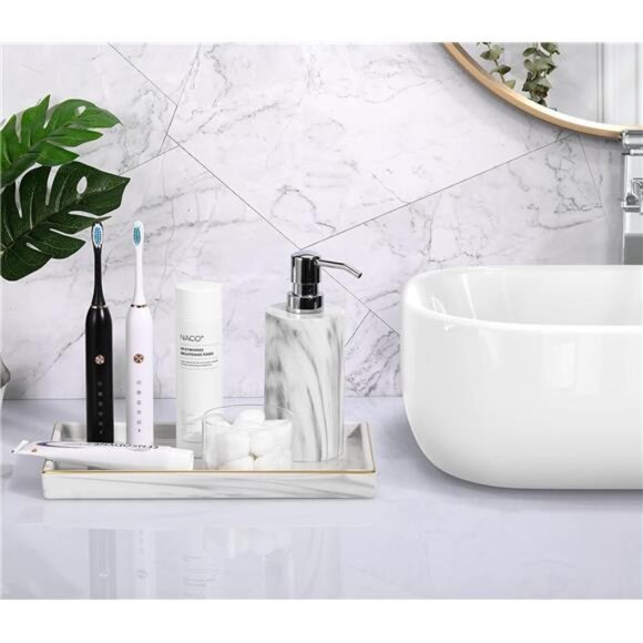 Bathroom Vanity Tray, 11" Marble Ceramic Bathroom Trays for Counter - Picture 5 of 14